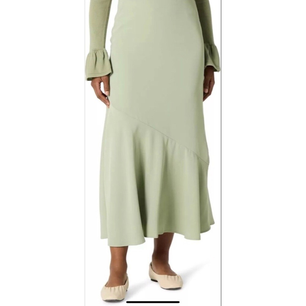 The Drop Skirt Womens XL Green Tea Solid Flowy Maxi Asymmetrical Hem